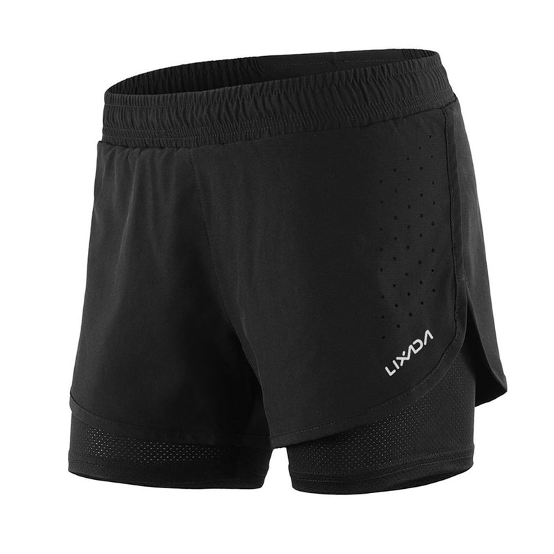 Women 2-in-1 Running Shorts Quick Drying Breathable Active Training Exercise Jogging Cycle Shorts with Longer Liner